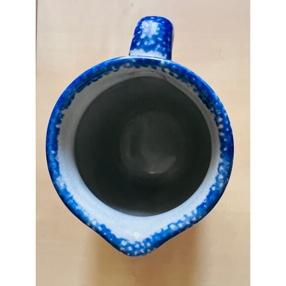 Blue Spongeware Heart Pitcher Small Stoneware Style Farmhouse Kitchen Creamer - Picture 5 of 7